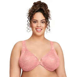 Plus Size Glamorise Full-Figure Wonderwire Front-Close Stretch Lace Bra 9245