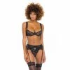 Women's Oh La La Cheri Gabrielle Eyelash Lace & Satin Bra, Panty & Garter Belt Set 41-11558