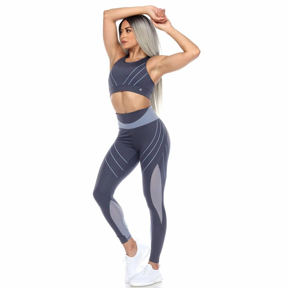 WM Fashion Women's Cut Out Back Mesh Sports Bra & Leggings Set 3 WM Fashion Women's Cut Out Back Mesh Sports Bra & Leggings Set - Image 3