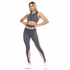 WM Fashion Women's Cut Out Back Mesh Sports Bra & Leggings Set